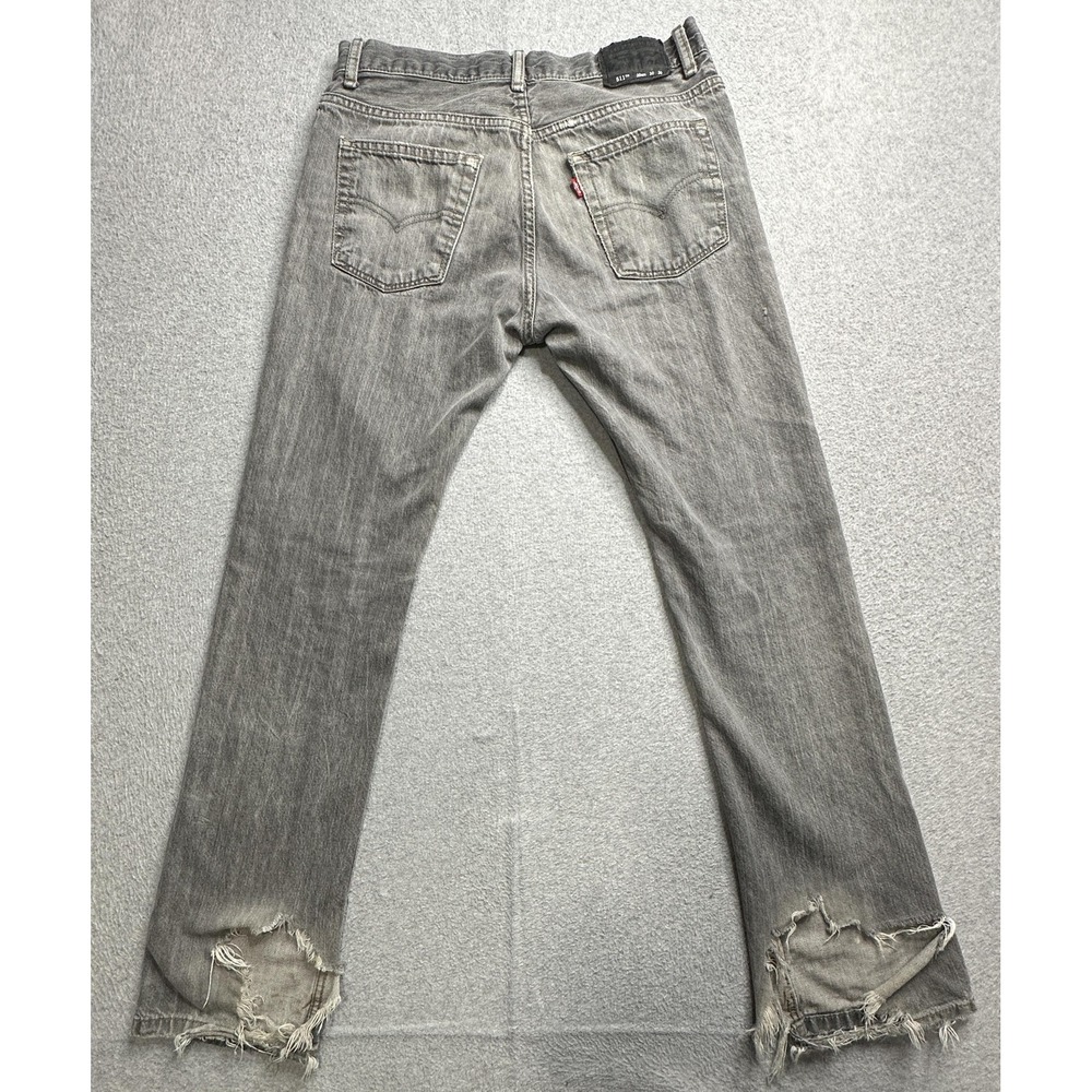 VTG Levis 511 Jeans Boys 20 Gray Skinny Distressed Ripped Hem Made Egypt Denim